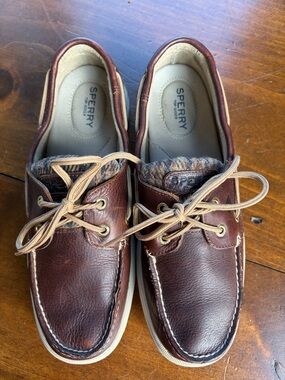 Sperry Topsiders Leather Plaid Boat Shoe - Sz 9